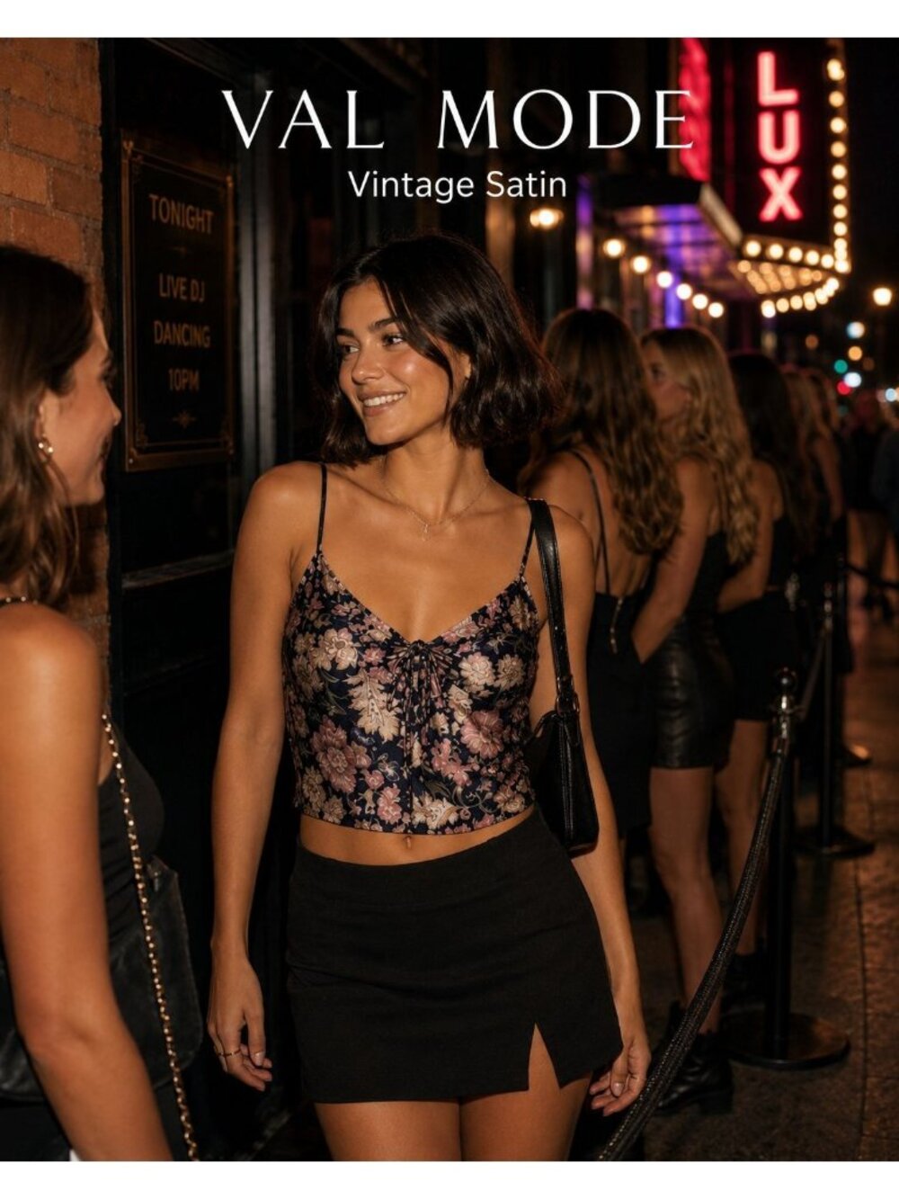 VTG 80s 90s Val Mode Floral Satin Cami Tank Top M